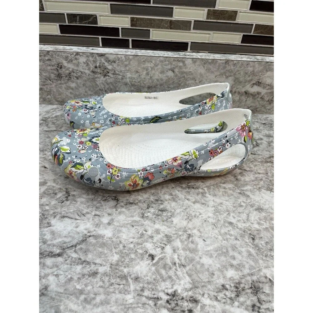 Vera Bradley X Crocs Kadee Flat Ballet Slip On Shoes Women's Sz 9 White Floral
